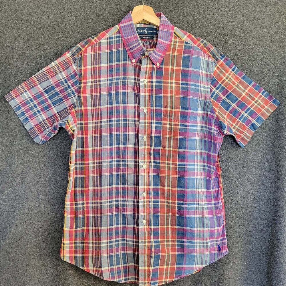 VTG Ralph Lauren Cotton Plaid Button Down Shirt Americana Country Cottage Mens L